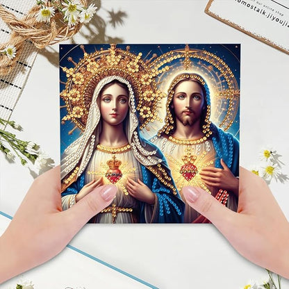 6PCS Diamond Art Painting Greeting Card Set, Faith Pattern DIY Cards with Envelopes for Xmas Birthdays Special Occasion Blessing