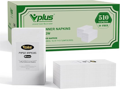 Vplus 510 Pack Paper Napkins Guest Towels Disposable Premium Quality 2-ply Dinner Napkins Disposable Soft, Absorbent, for Kitchen, Parties, Dinners or Events(White)