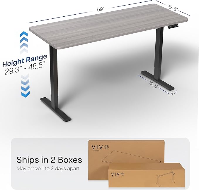 VIVO Electric 60 x 24 in Standing Desk, Memory Height Adjustment, 1B Series, One-Piece Dark Gray Top, Black Frame, DESK-KIT-1B6G