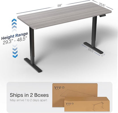 VIVO Electric 60 x 24 in Standing Desk, Memory Height Adjustment, 1B Series, One-Piece Dark Gray Top, Black Frame, DESK-KIT-1B6G