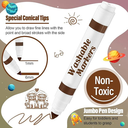 Janlaugh 24 Pcs Washable Markers Bulk Broad Line Markers Coloring Conical Tip Large pens for Kids art projects, Teachers, Students, Toddlers, Party Favors, Classrooms, Donations(Brown)