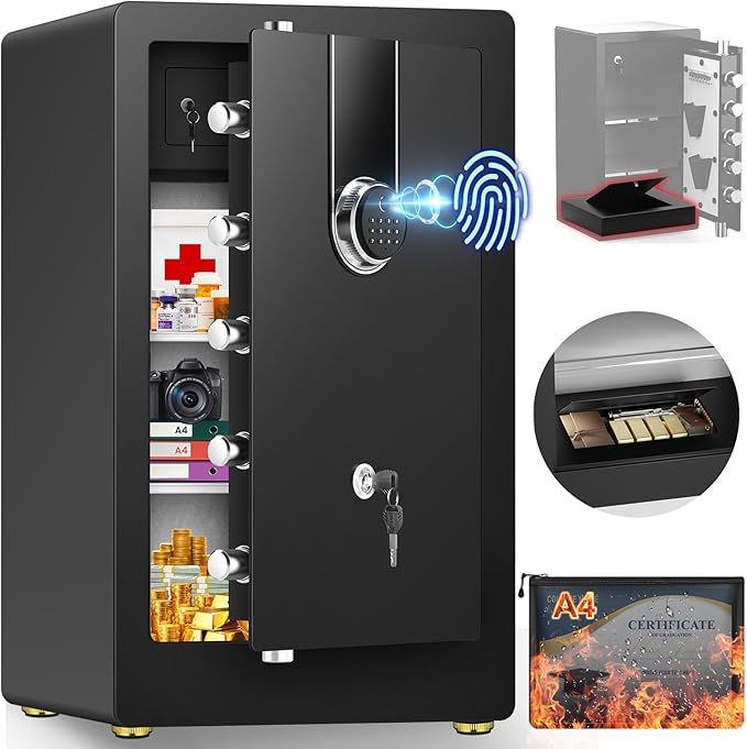 8.1 Cuft Extra Large Biometric Safe for Home Use Fire and Water Proof, Heavy Duty Fingerprint Safe Security Box with [Hidden Lock Box], Fireproof Safes for Home Business Office USE