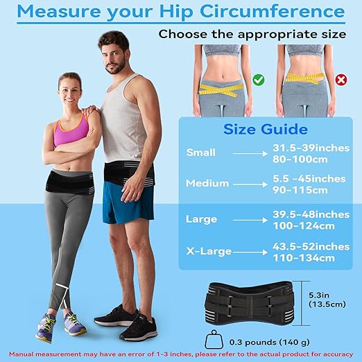 Sacroiliac Hip Belt for Women and Men, Adjustable Breathable Hip Brace, Sciatica Pain Relief Devices, Trochanter Brace for Relieving Lower Back Pain, Sacroiliac SI Joint Pelvic Pain & Sciatica