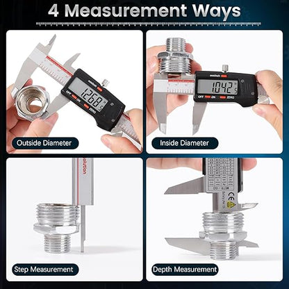 Housolution Digital Caliper 6 Inch, Caliper Measuring Tool with Large LCD Screen, Inch/MM, 4 Measuring Ways, Auto-Off LCD Stainless Steel Micrometer Vernier Caliper for Printing Jewelers Woodworkers