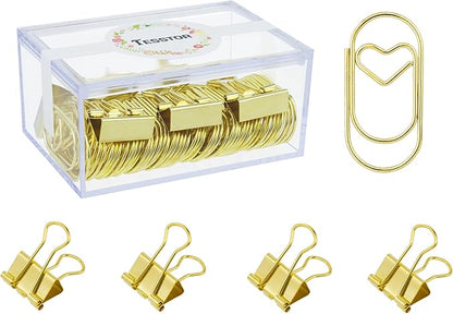 50 Pcs Large Heart Paper Clips Fancy Paperclips Smooth Finish Jumbo Wide Clips for Paper Non Skid, Funny Stainless Steel Cute Paper Clips Shapes Office Supplies (Gold)