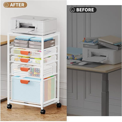 Marbrasse Rolling File Cart with 4 Storage Drawers, Mobile File Cabinet on Lockable Wheels, Hanging Filing Cabinet Organize, Under Desk Utility Cart for Home Office - White