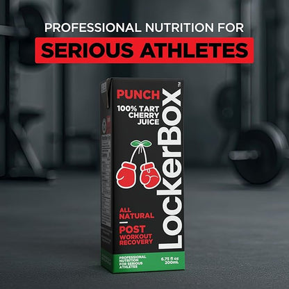 LockerBox Punch 100% Tart Cherry (40 Pack) 6.75 oz Juice Box with Straw | Organic, Sugar Free, Zero Caffeine Drink for Post Exercise Muscle Recovery, Natural Sleep Support, and Clean Daily Hydration