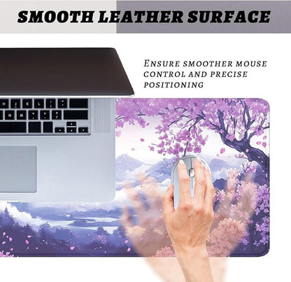Cherry Blossom Desk Pad Mouse Pad Purple Spring Mountain Scenery Mousepad XL Large Gaming Mouse Pad Laptop Keyboard Mat Desk Pad 31.5"x11.8"