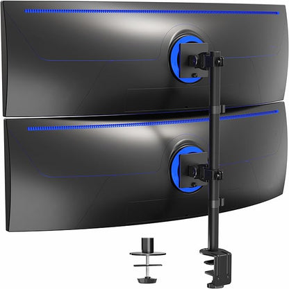 VIVO Dual Vertically Stacked Ultra-Wide Monitor Desk Mount for up to 49 inch Ultrawide Screens, Extra Tall Heavy Duty Adjustable Stand Holds 44 lbs Per Screen, Black, STAND-V202R