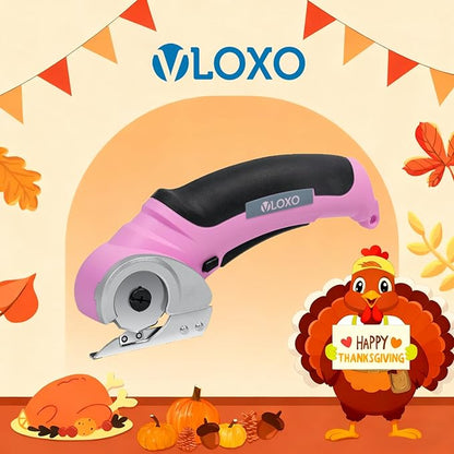 VLOXO Cordless Electric Scissors, Cardboard Cutter with Safety Lock 4.2V Electric Mini Cutter Power Rotary Scissors for Leather Felt Rug Box with Storage Box Pink