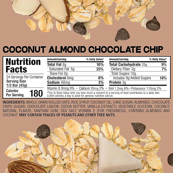Bobo's Coconut Almond Chocolate Chip Oat Bars, Gluten Free, Non-GMO, Whole Grain Oats, Pack of 12 | Snack Bars | On-the-Go | Made with Simple Ingredients