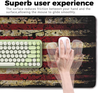 American Antique Flag Patterns Desk Mat, Large Gaming Mouse Pad Non-Slip Rubber Base with Stitched Edges, Waterproof Protection for PC Laptop Home Office Desk Decor (35.4x15.7in)