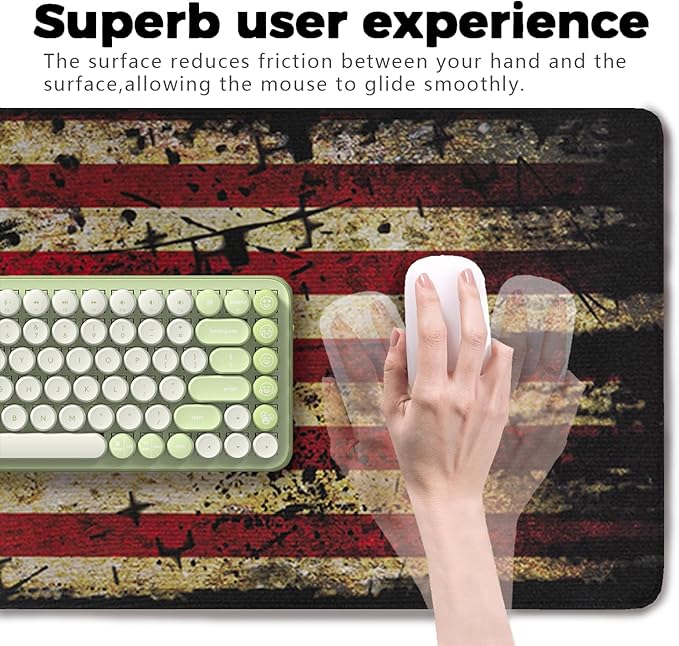 American Antique Flag Patterns Desk Mat, Large Gaming Mouse Pad Non-Slip Rubber Base with Stitched Edges, Waterproof Protection for PC Laptop Home Office Desk Decor (31.5x11.8in)