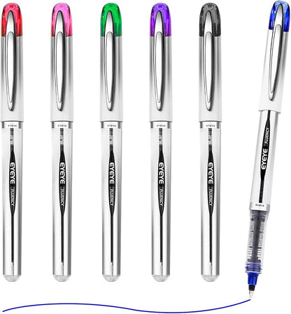 EYEYE Liquid Ink Rollerball Pen 0.7mm, 6 Assorted Colors Medium Point Pen Quick Dry, Liquid Ink Pens Fine Point Smooth Writing Pens for Journaling, Note Taking, Office, School Supplies
