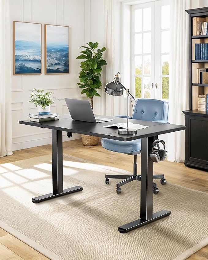 HUANUO 55 x 24 inch Electric Standing Desk, Height Adjustable Table with Headphone Hooks & Cable Manager, Sit to Stand up Desk for Home Office, Black