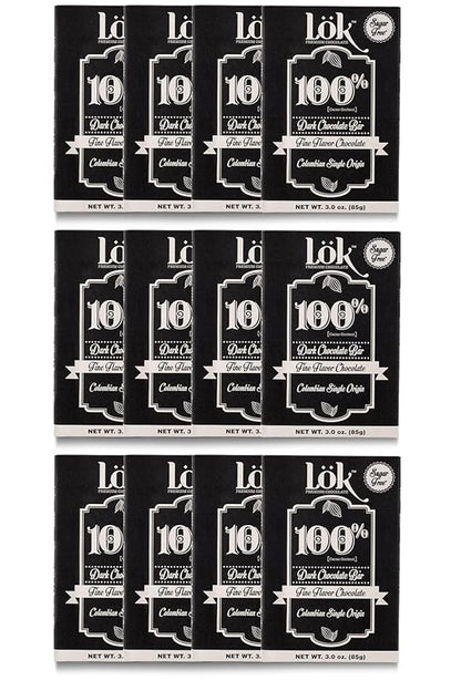 Lök Foods Organic Dark Chocolate Bar - 100% Cacao, Healthy Dark Chocolate, Sugar-Free, Vegan, Gluten-Free, 85g - No Sugar for Diabetics, Celiacs, Keto & Paleo Friendly Snack | 3.0 Oz 12 Pack