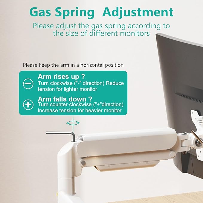 WALI Single Monitor Arm Mount Stand, Adjustable Gas Spring Arm Monitor Mount for Display up to 32 Inch,19.8lbs Capacity (GSMP001W), White