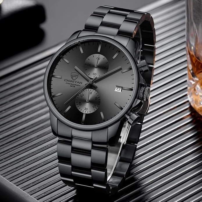 GOLDEN HOUR Fashion Business Mens Watches with Stainless Steel Waterproof Chronograph Quartz Watch for Men, Auto Date