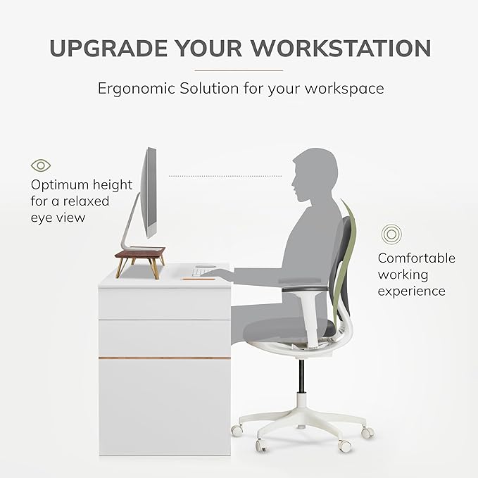 Anji Mountain Wooden Monitor Stand - Elegant Monitor Riser, Perfect Monitor Stand for Desk Organization, Durable Wood Construction monitor stands, Enhances Ergonomics and Workspace Efficiency,Biscotti