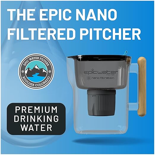 Epic Nano | Water Filter Pitchers for Drinking Water | 10 Cup | 150 Gallon Filter | Gravity Water Filter (Black & Bamboo)