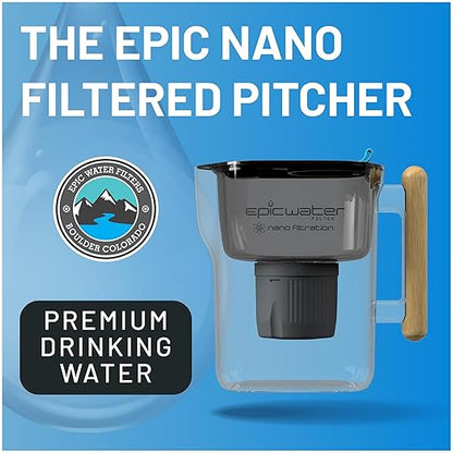 Epic Nano | Water Filter Pitchers for Drinking Water | 10 Cup | 150 Gallon Filter | Gravity Water Filter (Black & Bamboo)