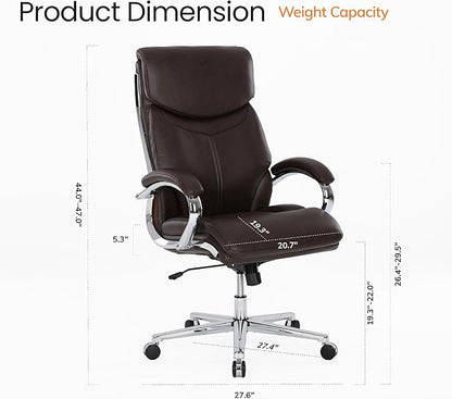 COLAMY Marcus Executive PU Leather Office Chair, High-Back Home Desk Chair Padded Seat & Back, Smooth-Rolling Casters – Luxury Ergonomic Desk Chair for Professional Workspaces (Brown)