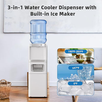 Antarctic Star 3-in-1 Hot and Cold Water Cooler Dispenser with Built-in Ice Maker, for 3 to 5 Gallon Bottle Water Dispenser，with Child Safety Lock，White