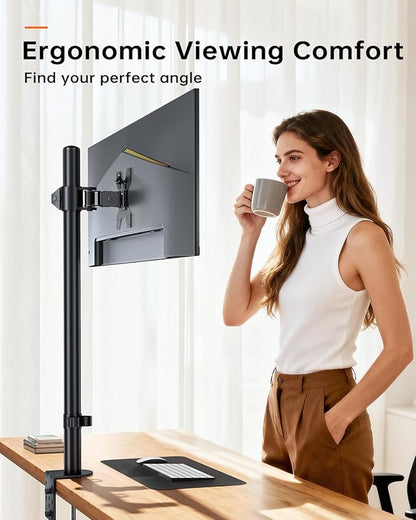 Monitor Arm Desk Mount for 13-27'' Monitors, Single Extra Tall 31.5 Inch Monitor Stand Holds up to 17.6lbs with Swivel, Tilt, Height Adjustable, C-Clamp, 75x75-100x100mm VESA