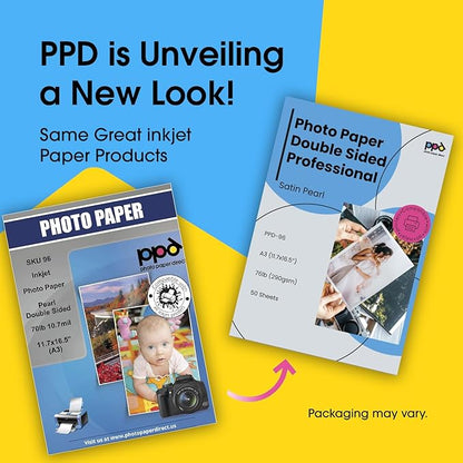PPD Double Sided Photo Paper, Satin Pearl Brochure Paper 11 x 17 for Inkjet Printer, 290 gsm, 10.7 mil Thick for Magazine, Flyer, Presentation, Program, Instant Dry & Water Resistant (50 Sheets)