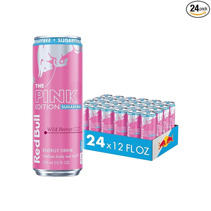 Red Bull Pink Edition Sugar-Free Energy Drink, Wild Berries, with 114 mg Caffeine plus Taurine & B Vitamins, 12 Fl Oz, Pack of 24 Cans