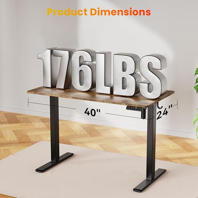 40x24 Inches Height Adjustable Electric Standing Desk with 2 Hooks for Home Office, Ergonomic Sit Stand up Desk with Splice Board, Rustic Brown