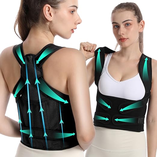 KKM Back Brace Posture Corrector for Women and Men, Scoliosis and Hunchback Correction, Adjustable Back Straightener Provides Shape For Neck Shoulders Back Waistline 31-38 Inch, Medium