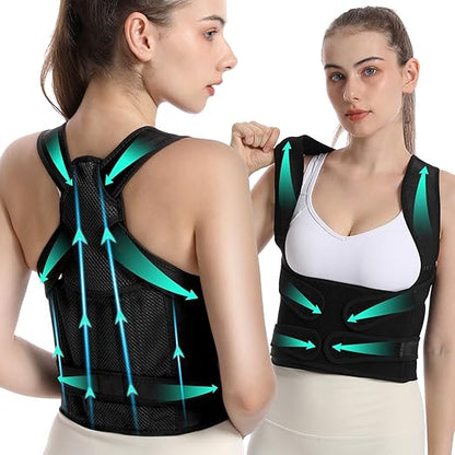 KKM Back Brace Posture Corrector for Women and Men, Scoliosis and Hunchback Correction, Adjustable Back Straightener Provides Shape For Neck Shoulders Back Waistline 31-38 Inch, Medium