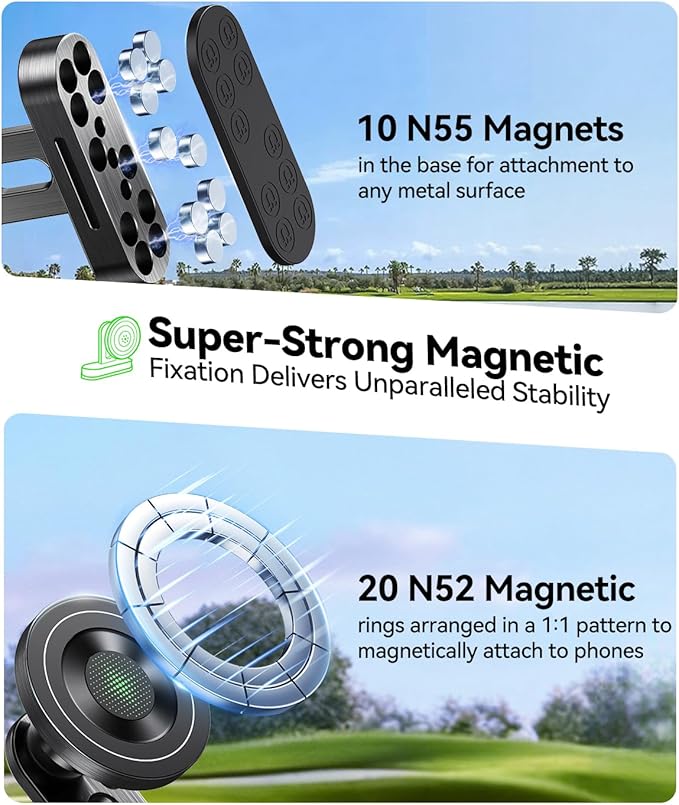 Rocoren Magnetic Golf Cart Phone Holder, Phone Mount Compatible with MagSafe iPhone 17-12, Golf Cart Accessories for EZGO, Club Car, Yamaha, Icon, Golf Gifts for Men Women Him Birthday Valentines Day