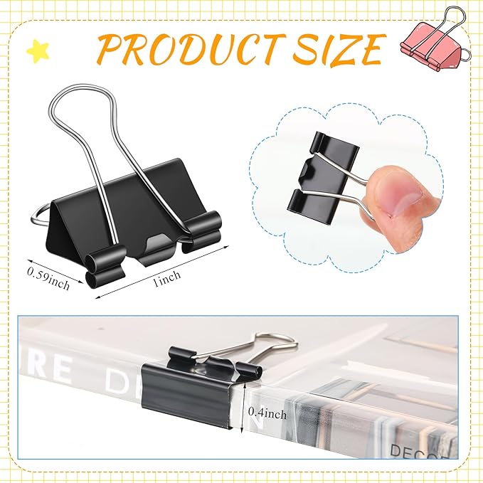 Jetec 800 Pieces 1 Inch Black Binder Clips Bulk Medium Paper Clamps Metal Paper Clips for Teachers Students Classroom Business Office and School Office Supplies
