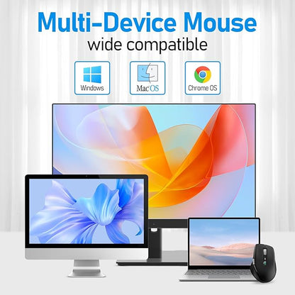 Wireless Bluetooth Side Scroll Mouse with Multi-Device, Ergonomic Computer Mice with Smart Flying Scroll, Quiet Click for Computer, Laptop, iPad, Tablet, MacBook (Black)