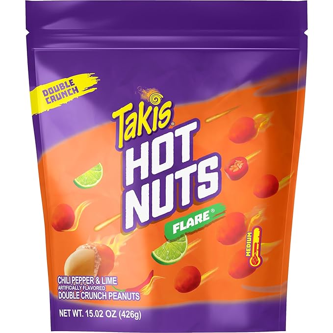 Takis Chile Limon Hot Nuts 15.02 oz Sharing Size Resealable Bag, Chili Pepper & Lime Flavored Mild Spicy Double-Crunch Peanuts