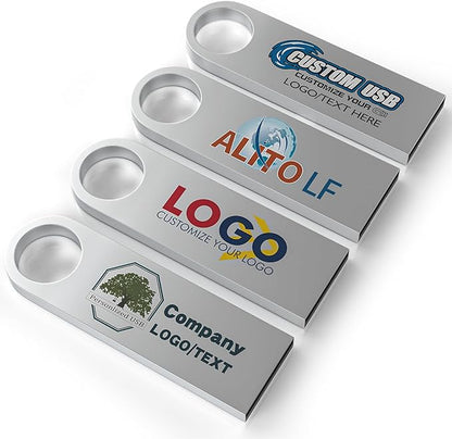 ABLAZE Custom Flash Drive 128GB 10 Pack, Personalized USB with Your Logo Metal Thumb Drives USB 2.0 Memory Stick Pendrive (Sliver)