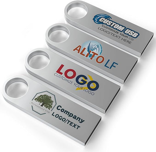ABLAZE Custom Flash Drive 128MB 10 Pack, Personalized USB with Your Logo Metal Thumb Drives USB 2.0 Memory Stick Pendrive (Sliver)