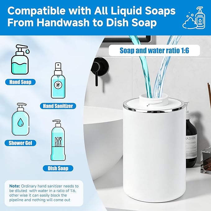 2 Pack Automatic Soap Dispenser, Touchless Rechargeable Dish Soap Dispenser, 3 Level Adjustable Dispensing, 350 ml/13oz Hand Soap Dispensers for Bathroom Kitchen (White)