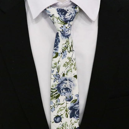 Cotton Floral Ties for Men 2.76" Men's Skinny Tie Linen Flower Printed Neck Tie for Wedding Dating Party