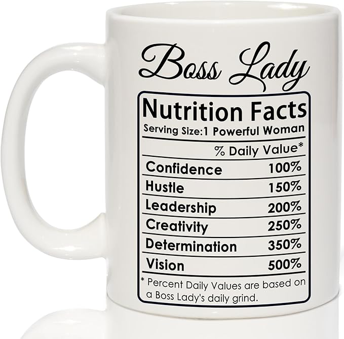Breezy Valley Boss Lady Mug - Funny Boss Gifts for Women, Boss Day Gifts for Women, Christmas or Birthday Gift for Boss Female, Women Leaders - Boss Lady Nutrition Facts Coffee Mug, 11oz