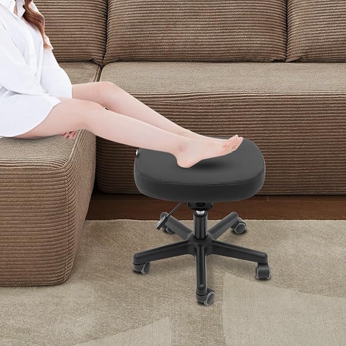 Footrest Stool Under Desk, Rolling Swivel Stool Chair with Height and Tilt Angle Adjustment, 360° Rolling Massage Chair with Wheels, Ergonomic Foot Rest for Home Office,Gaming,Salon,Massage,Study Room