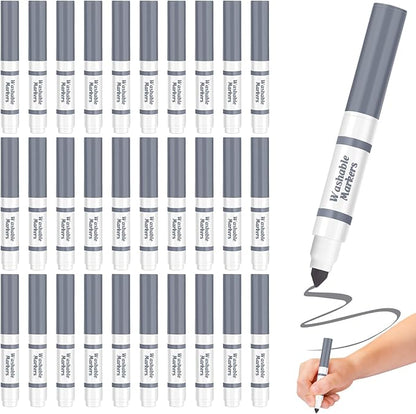 Janlaugh 30 Pcs Mini Washable Markers Bulk Broad Line Conical Tip Washable Mark Pen Set Short Coloring Paint Pen for Kid Art Projects Teacher Student Toddler Party Favors Classroom, Ages 6+(Gray)