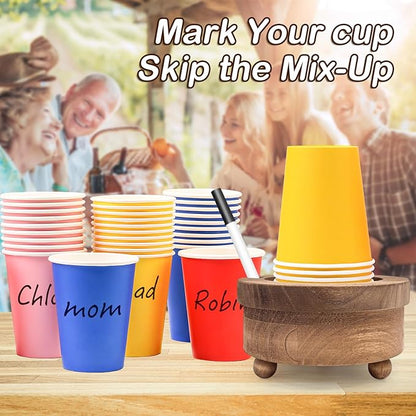 GEMLORD Wooden Cup Holder with Marker Slot, Disposable Cup Holder, Paper Cup Dispenser for Party Decoration Bathroom Kitchen Showers, Weddings & Events