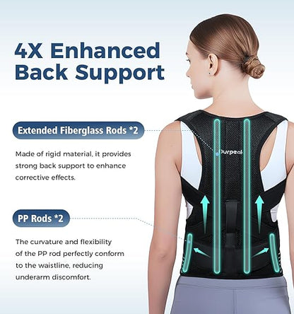 Posture Corrector for Women and Men, Full Back Brace Support with Adjustable Shoulder Straps, Shoulder and Back Straightener Posture Correction, Upper and Lower Back Pain Relief (Black, Small)