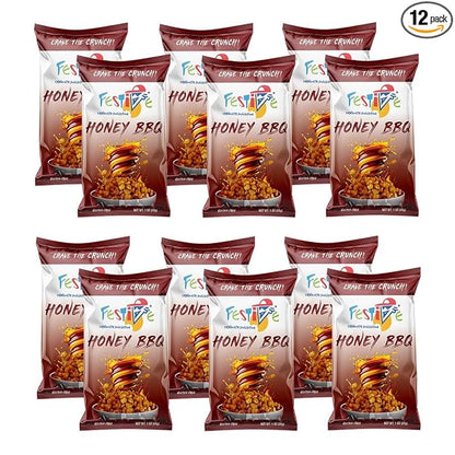 Snack Festive Honey BBQ Chickpea Garbanzo Beans, 12 Packs of 1 oz Crunchy Protein Balanced Macro Vegan Snack, Alternative Popcorn Granola Substitute, Nut-Free Multipack Non-GMO Soy-Free
