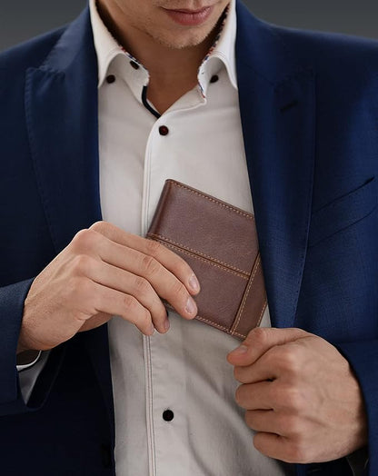 Swallowmall Mens Wallet Rfid Blocking Leather Wallet for Men Bifold Wallets with 1 ID Window 16 Card Slot