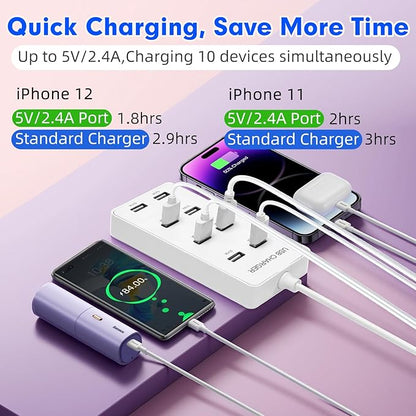 USB 8 Port Desktop Portable Charging Station, Suitable for Charging Multiple Devices simultaneously, Super Compatible with Mobile Phones, Tablets, Bluetooth Earphones, and Other USB Charging Devices
