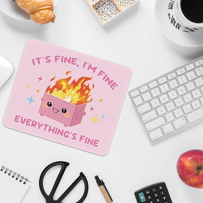Square Mouse Pad with Stitched Edge, Premium Mousepad Washable Cloth. Computer Mouse Pad with Non-Slip Rubber Base, Mouse Pads for Computers Laptop Mouse 9.25x7.75x0.12 inch-Pink Box on Fire